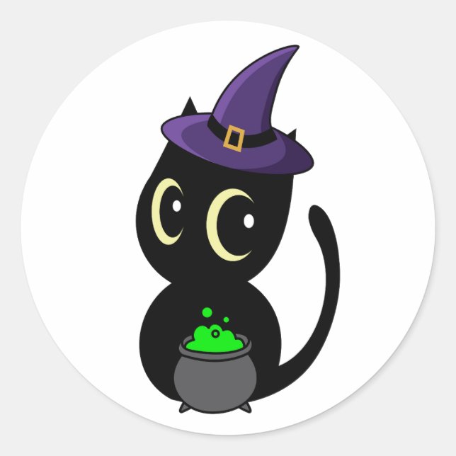 Funny Black cat ist eine Hexe Runder Aufkleber (Vorderseite)
