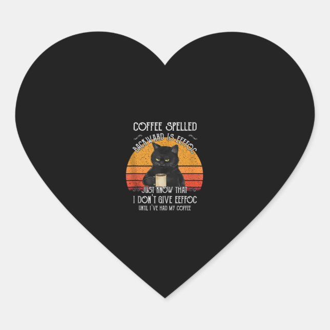 Funny Black Cat Kaffee rückwärts geschrieben ist e Herz-Aufkleber (Vorderseite)