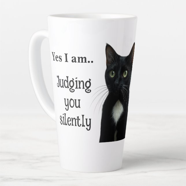 Funny Black Cat Keramik Tasse (Linke Ecke)
