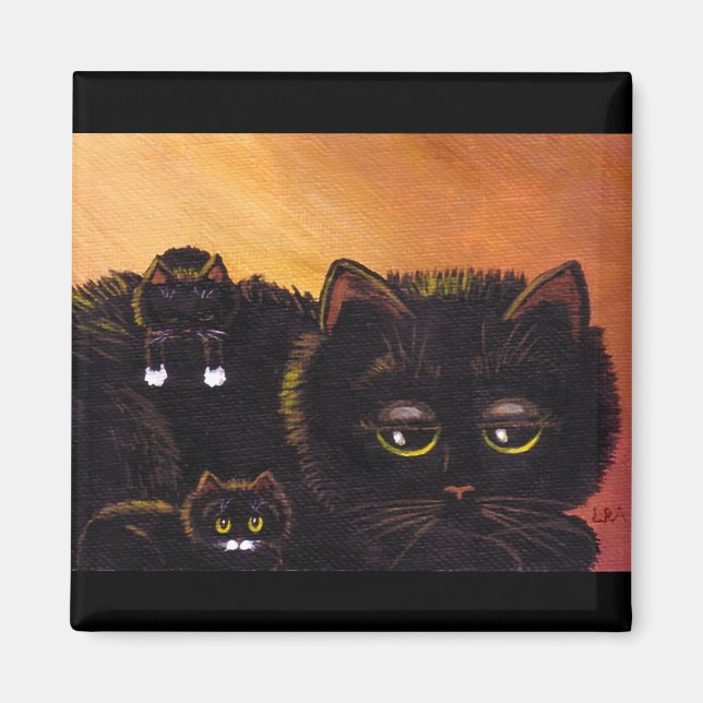 Funny Black Cat Kittens Creationarts Magnet (Vorne)