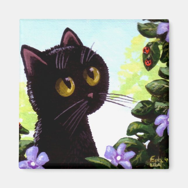 Funny Black Cat Ladybug Art Creationarts Magnet (Vorne)