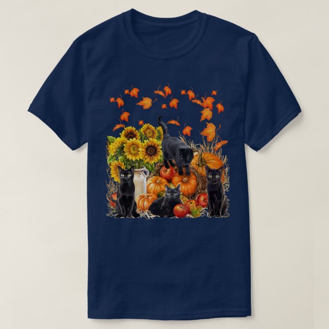 Funny Black Cat Leaf Fall Hello Autumn For Cute Ki T-Shirt (Design vorne)
