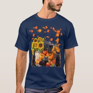 Funny Black Cat Leaf Herbst Hallo Herbst für Niedl T-Shirt