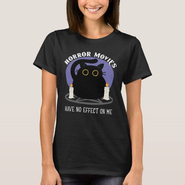 Funny Black Cat Lieben Horror Film T-Shirt (Vorderseite)