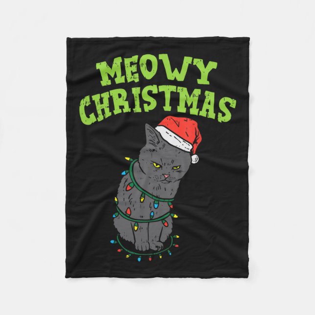 Funny Black Cat Meowy Weihnachten Funny Cat Men Bo Fleecedecke (Vorderseite)