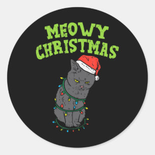 Funny Black Cat Meowy Weihnachten Funny Cat Men Bo Runder Aufkleber