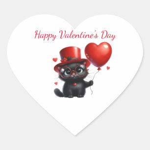 Funny Black Cat mit Balloons Valentinstag Herz-Aufkleber
