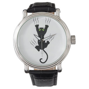 Funny Black Cat mit grünem Auge Armbanduhr