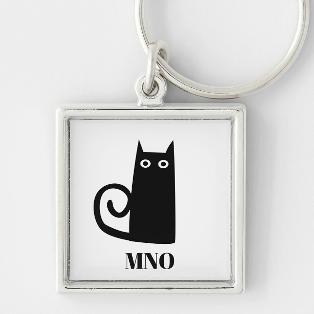 Funny Black Cat Monogram Schlüsselanhänger (Monogram fun kitty cat keyring)
