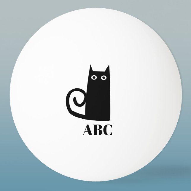 Funny Black Cat Monogram Tischtennisball (Fun black cat personalized monogram initials ping pong ball)