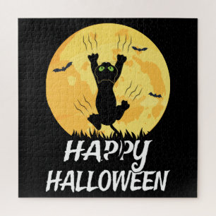 Funny Black Cat Moon Happy Halloween Puzzle