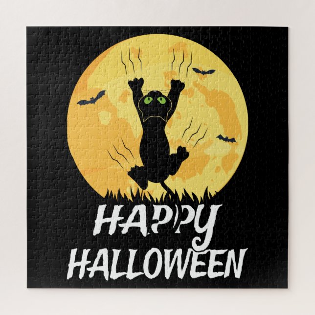Funny Black Cat Moon Happy Halloween Puzzle (Vertikal)