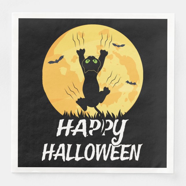 Funny Black Cat Moon Happy Halloween Serviette (Vorderseite)