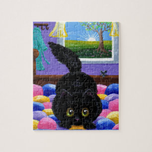 Funny Black Cat Mouse Quilt Puzzle