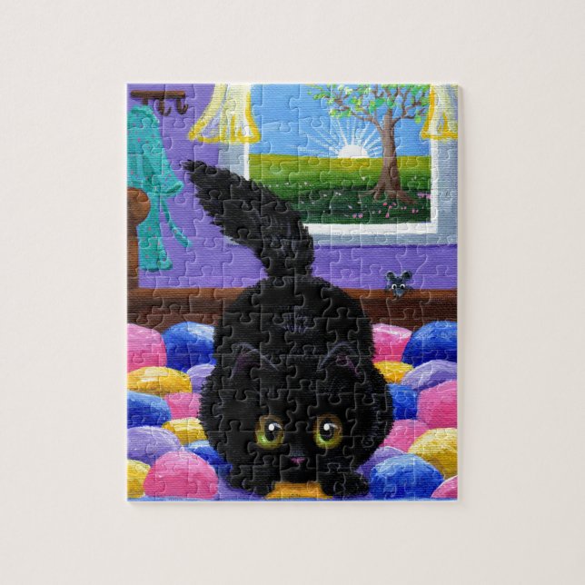 Funny Black Cat Mouse Quilt Puzzle (Vertikal)