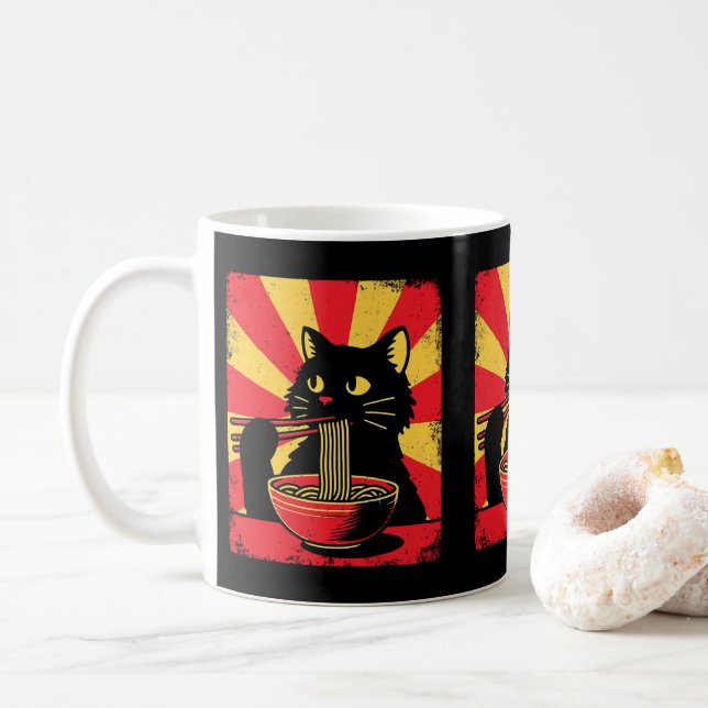 Funny Black Cat Noodle Lover Pet Besitzer Cat Love Kaffeetasse (Mit Donut)