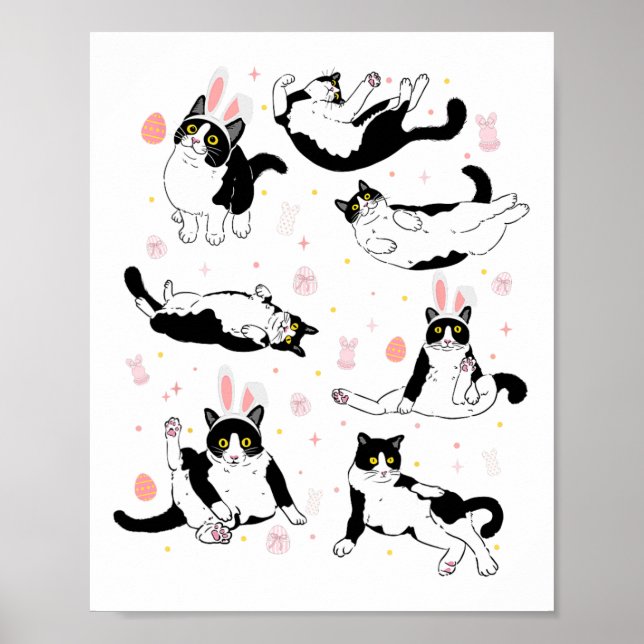 Funny Black Cat Ostereier Happy Osterfest Sonnen T Poster (Vorne)