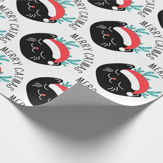Funny Black Cat Pattern Merry Catmas Weihnachten Geschenkpapier (Ecke)