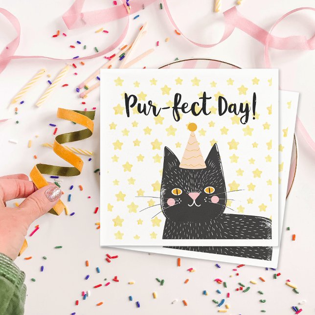 Funny Black Cat Perfect Day Geburtstag Serviette (Funny Black Cat Perfect Day Birthday Napkins)