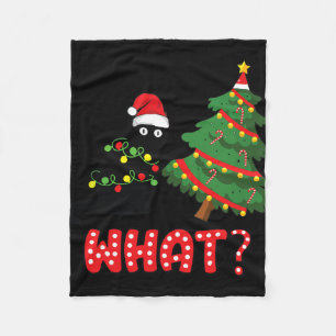 Funny Black Cat Pushing Christmas Tree Over Cat Wh Fleecedecke