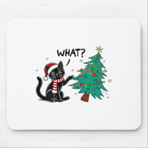 Funny Black Cat Pushing Christmas Tree Over Cat Wh Mousepad