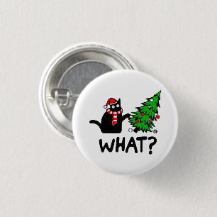 Funny Black Cat Pushing Christmas Tree Pet Lover Button