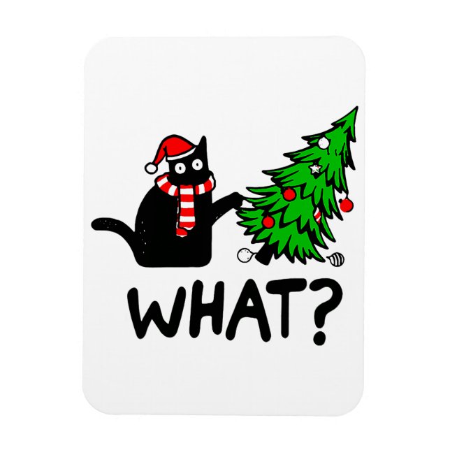 Funny Black Cat Pushing Christmas Tree Pet Lover Magnet (Vertikal)