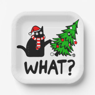Funny Black Cat Pushing Christmas Tree Pet Lover Pappteller