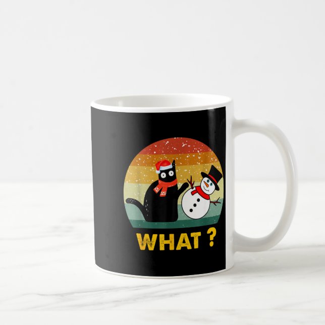 Funny Black Cat Pushing Snowman Xmas Winter Costum Kaffeetasse (Rechts)