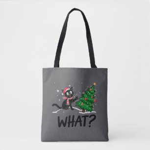 Funny Black Cat Pushing Weihnachtsbaum Katze Was?