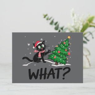 Funny Black Cat Pushing Weihnachtsbaum Katze Was? Einladung