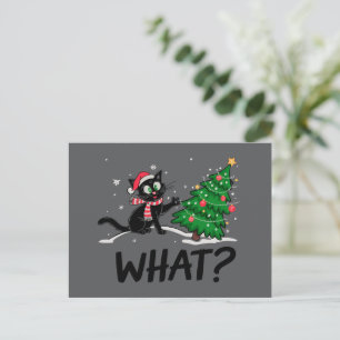 Funny Black Cat Pushing Weihnachtsbaum Katze Was? Feiertagspostkarte