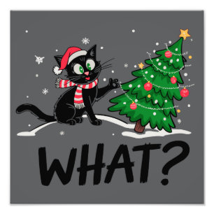 Funny Black Cat Pushing Weihnachtsbaum Katze Was? Fotodruck