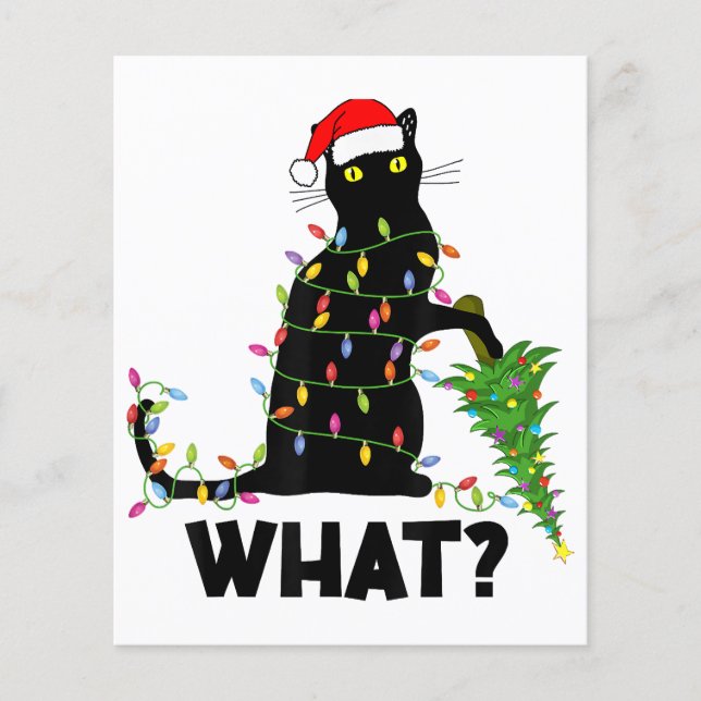 Funny Black Cat Pushing Weihnachtsbaum über Cat Ch (Vorderseite)