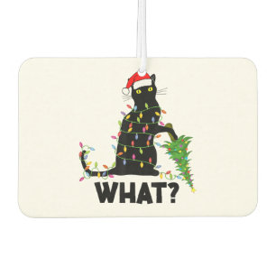 Funny Black Cat Pushing Weihnachtsbaum über Cat Ch Autolufterfrischer