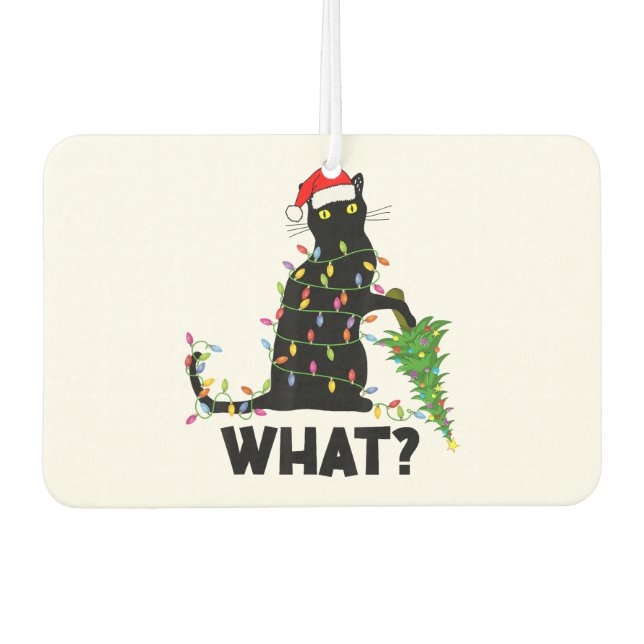 Funny Black Cat Pushing Weihnachtsbaum über Cat Ch Autolufterfrischer (Vorderseite)