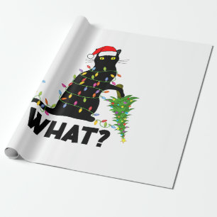 Funny Black Cat Pushing Weihnachtsbaum über Cat Ch Geschenkpapier
