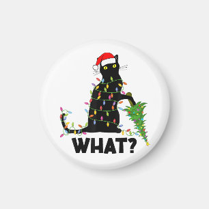 Funny Black Cat Pushing Weihnachtsbaum über Cat Ch Magnet