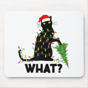 Funny Black Cat Pushing Weihnachtsbaum über Cat Ch Mousepad