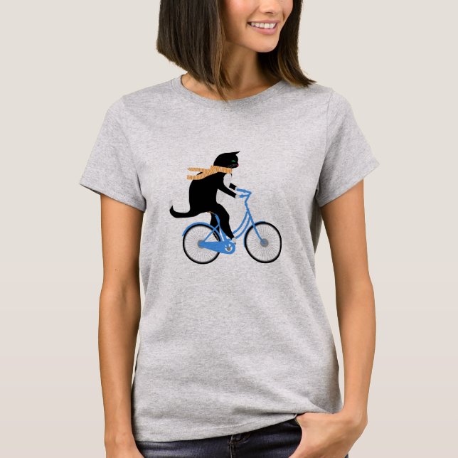 Funny Black Cat Reiten T-Shirt (Vorderseite)
