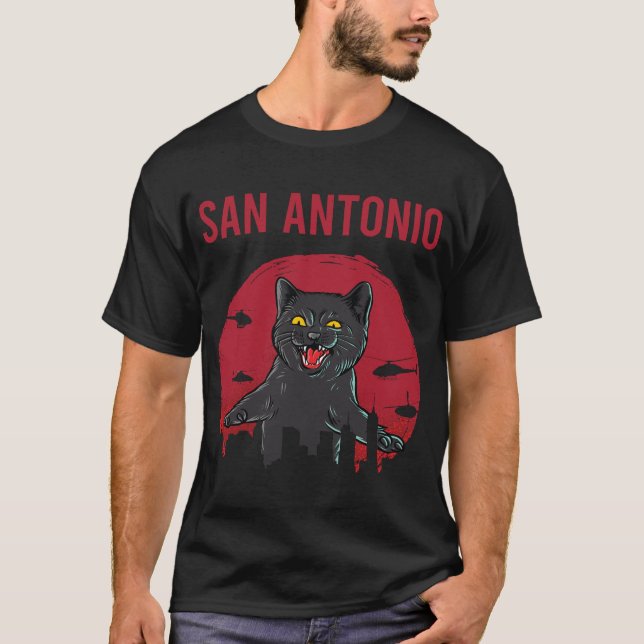 Funny Black Cat San Antonio T-Shirt (Vorderseite)