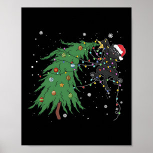 Funny Black Cat Santa hat sich im Weihnachtsbaum v Poster