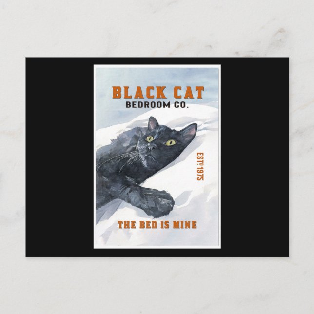 Funny Black Cat Schlafzimmer Das Bett ist meine Ka Postkarte (Vorderseite)