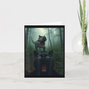 Funny Black Cat Selfie mit T-rex Dinosaurwald Karte