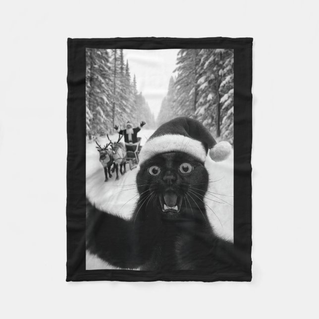 Funny Black Cat Selfie With Santa Christmas  Fleecedecke (Vorderseite)
