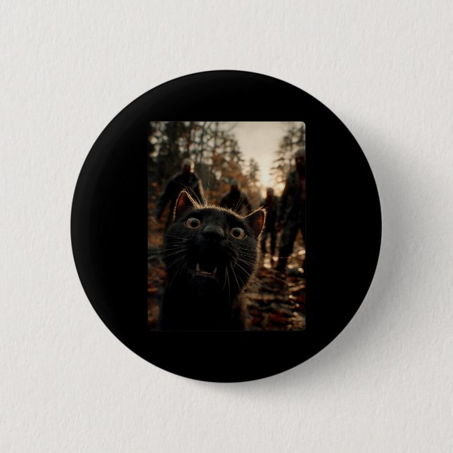 Funny Black Cat Selfie With Zombies Feline Animal  Button (Vorderseite)