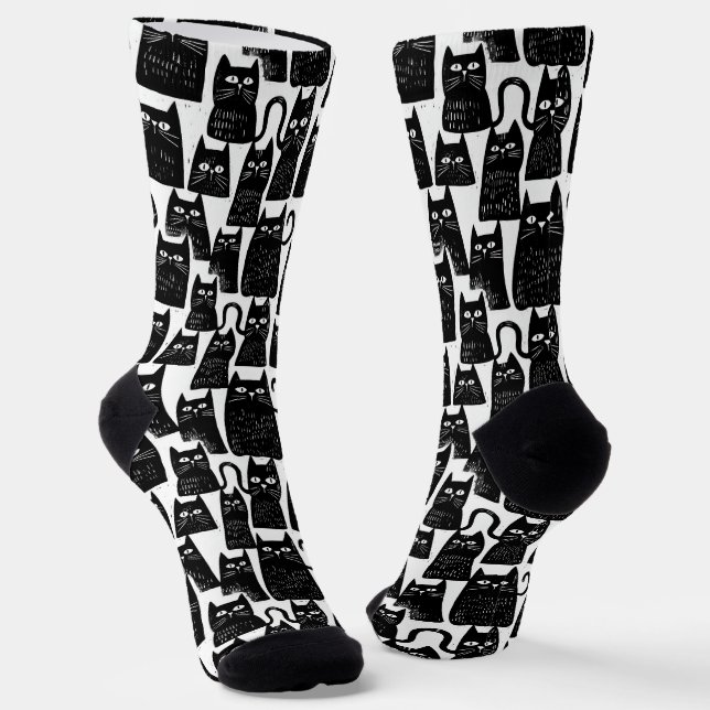 Funny Black Cat Socks Socken (Gewinkelt)