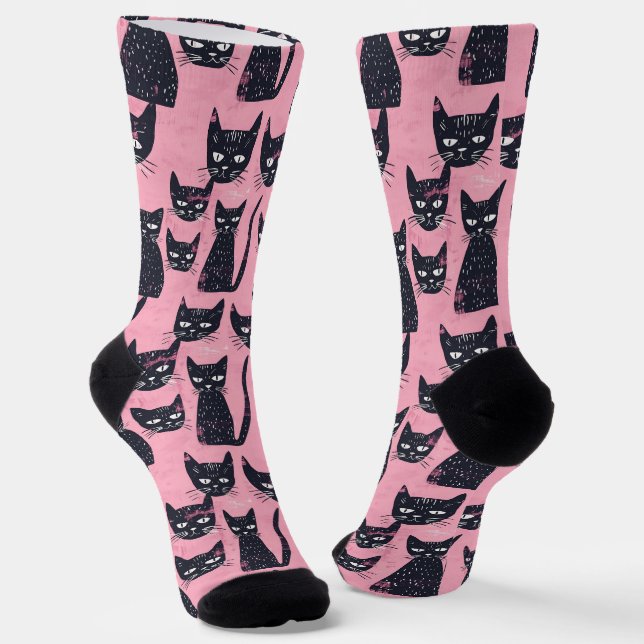 Funny Black Cat Socks Socken (Gewinkelt)