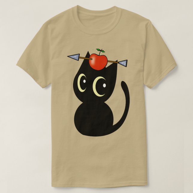 Funny Black Cat spielt William Tell mit einem AP T-Shirt (Design vorne)