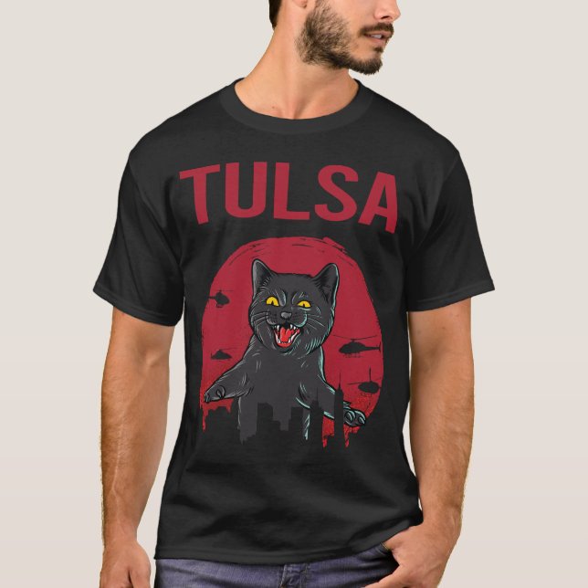 Funny Black Cat Tulsa T-Shirt (Vorderseite)